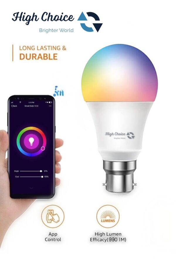High choice 9W Bluetooth Enabled Smart Bulb B22 | 16 million Colours | White Tunable (Warm, Neutral & Cool White) | Dimmable | App-Control Schedule & Scenes | Pack of 1 - Image 3